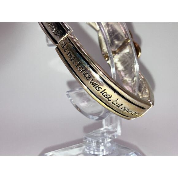 NWOT! Two-Tone Angel Wing Amazing Grace Prayer Stretch 2 5/8" Bracelet! - Picture 6 of 8